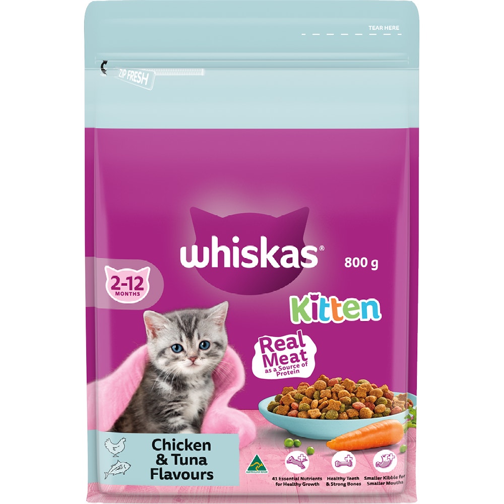 WHISKAS® 2-12 Months Kitten Dry Food with Chicken & Tuna 800g Bag - 1
