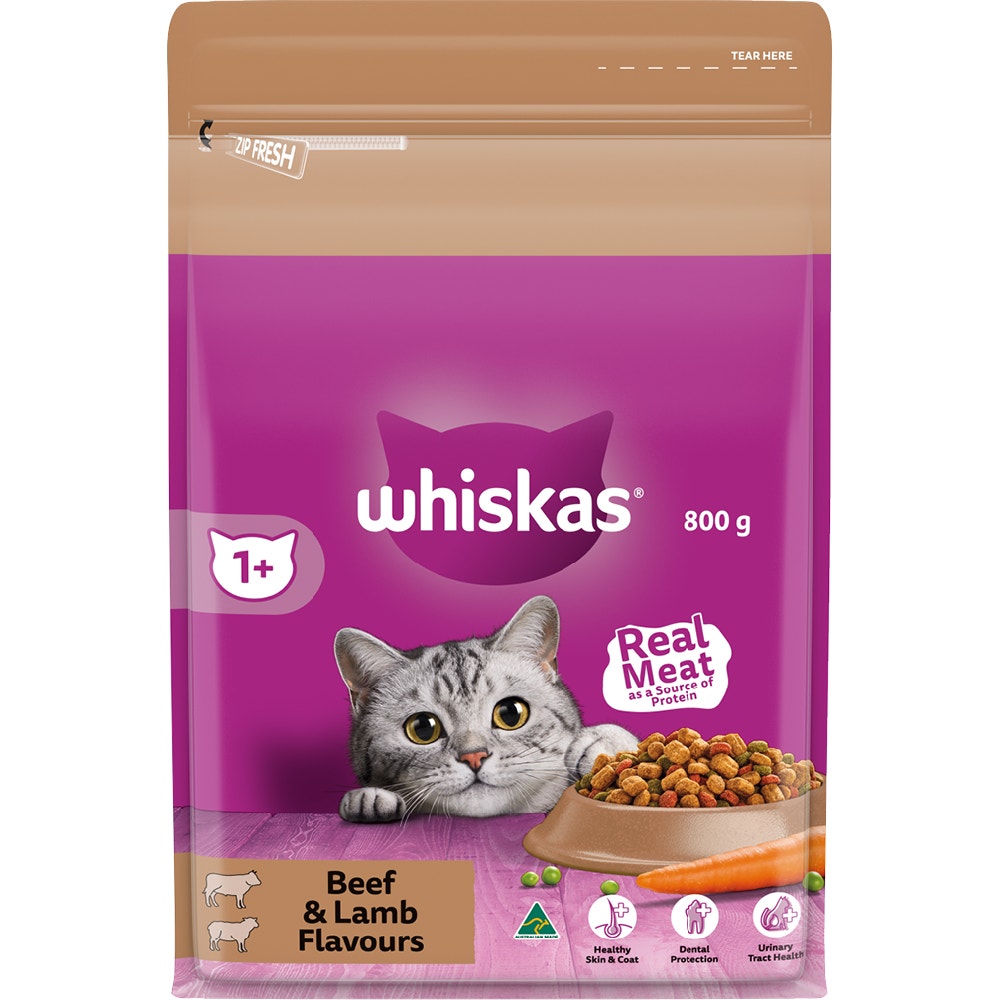 WHISKAS® 1+ Years Adult Dry Cat Food with Beef & Lamb Flavours - 1