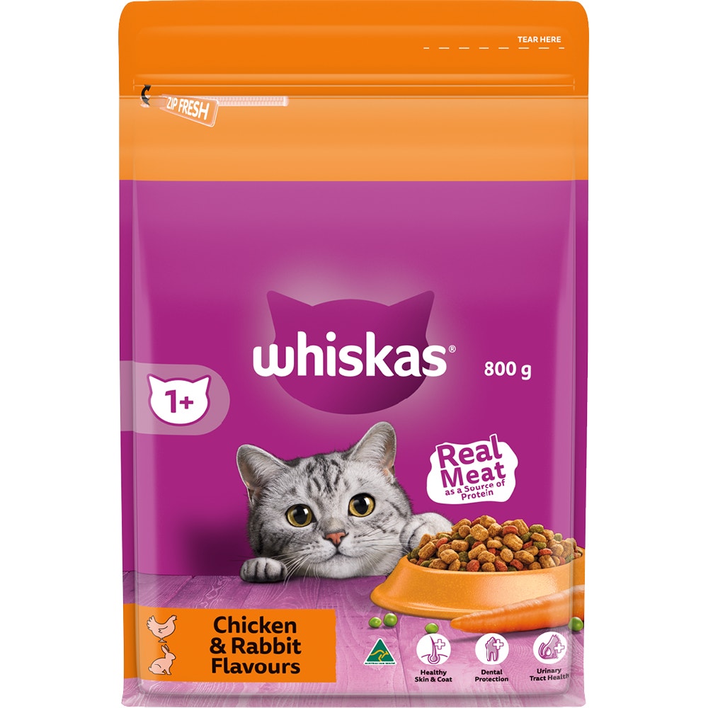 WHISKAS® 1+ Years Adult Dry Cat Food with Chicken & Rabbit Flavours - 1