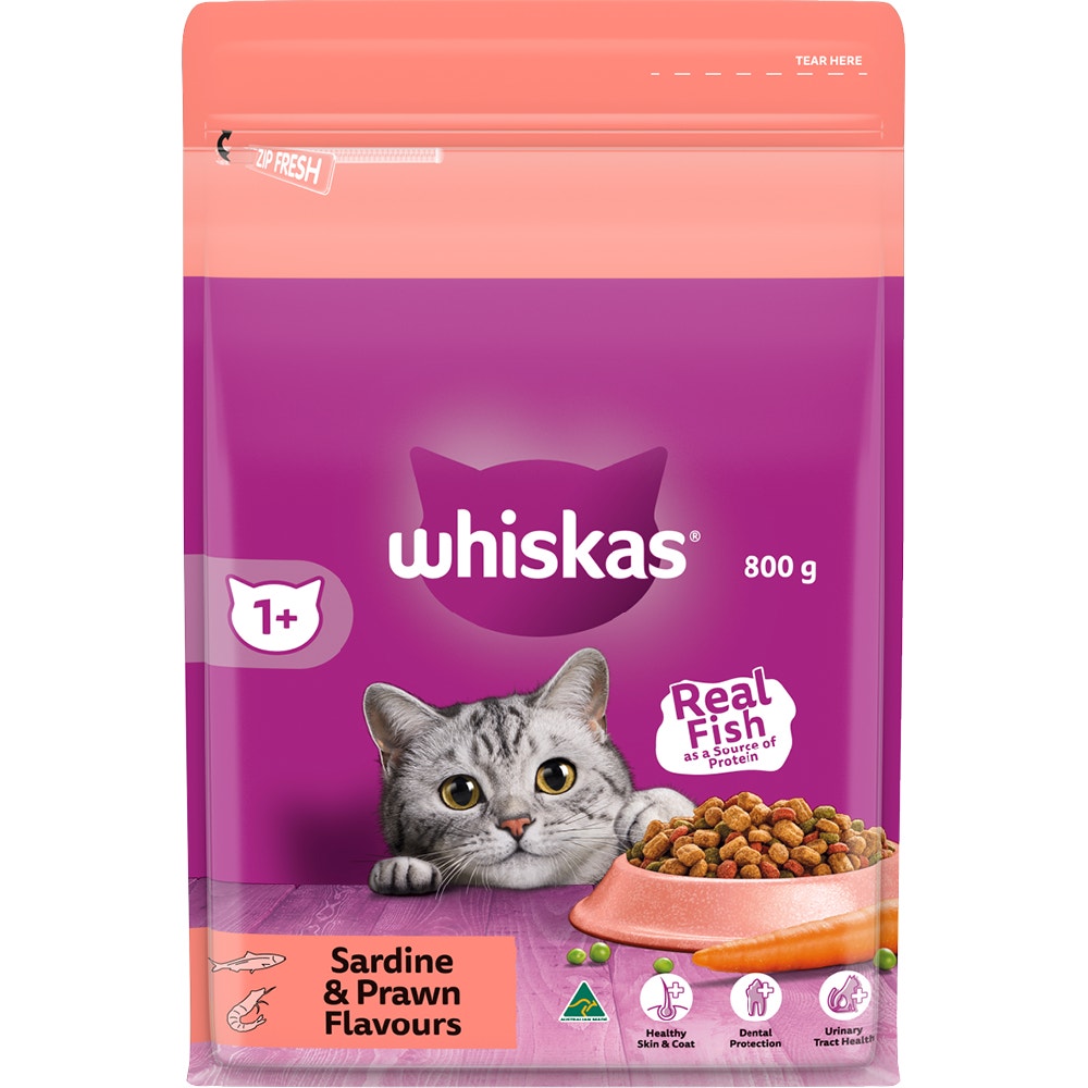 WHISKAS® 1+ Years Adult Dry Cat Food with Sardine & Prawn Flavour - 1