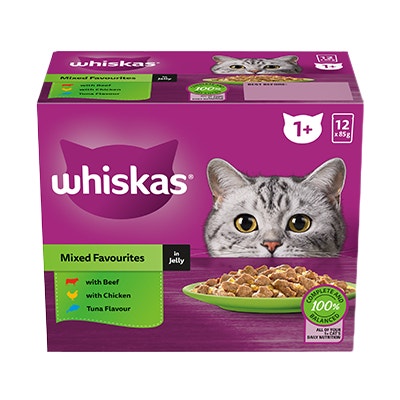 WHISKAS® 1+ Years Adult Wet Cat Food with Mixed Favourites In Jelly - 1