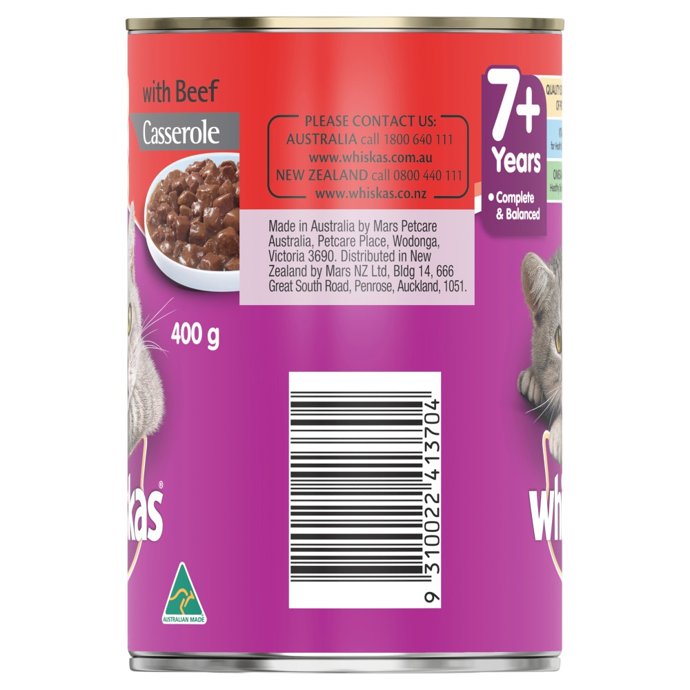 WHISKAS® 7+ years Adult Wet Cat Food with Beef Casserole 400g Can - 2
