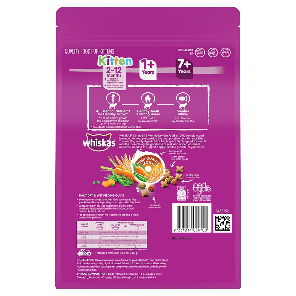 WHISKAS® 2-12 Months Kitten Dry Food with Chicken & Tuna 800g Bag - 2