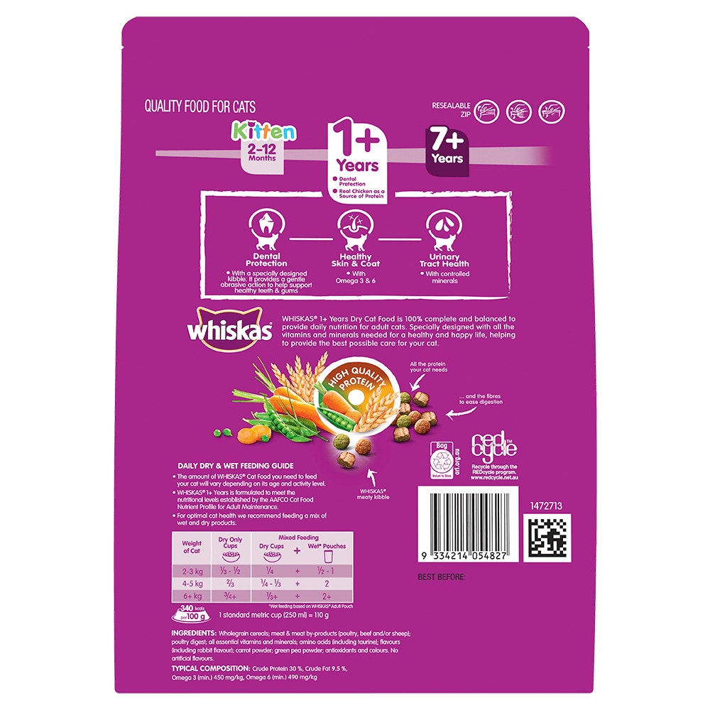 WHISKAS® 1+ Years Adult Dry Cat Food with Chicken & Rabbit Flavours - 2