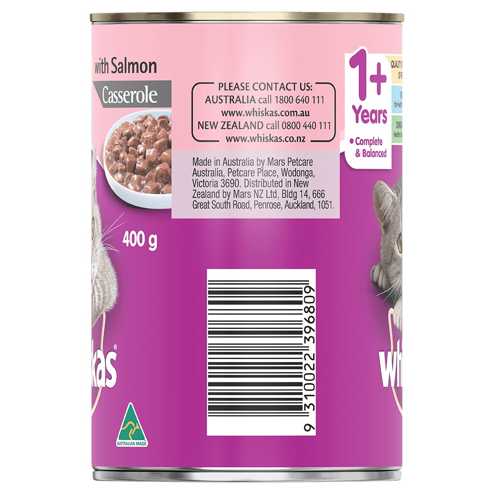 WHISKAS® 1+ Years Adult Wet Cat Food with Salmon Casserole 400g Can - 2