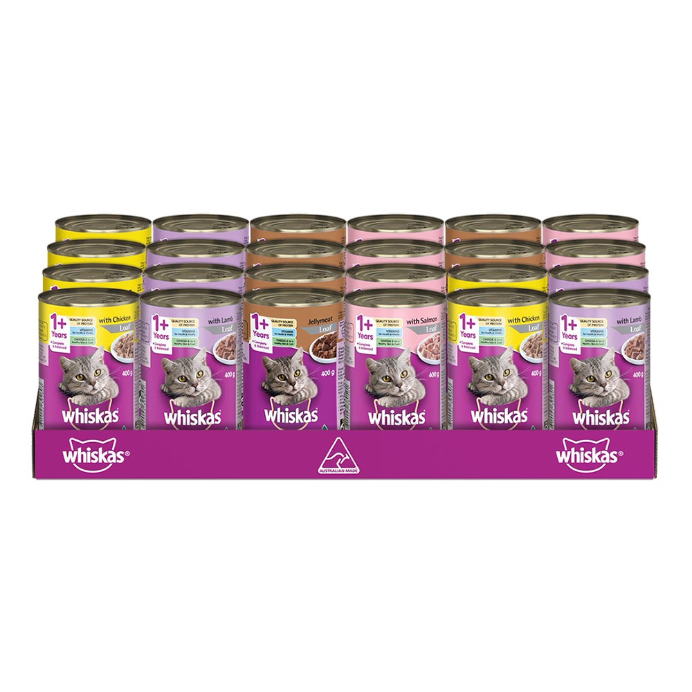 WHISKAS® 1+ Years Adult Wet Cat Food Mixed Variety 24x400g Can - 1