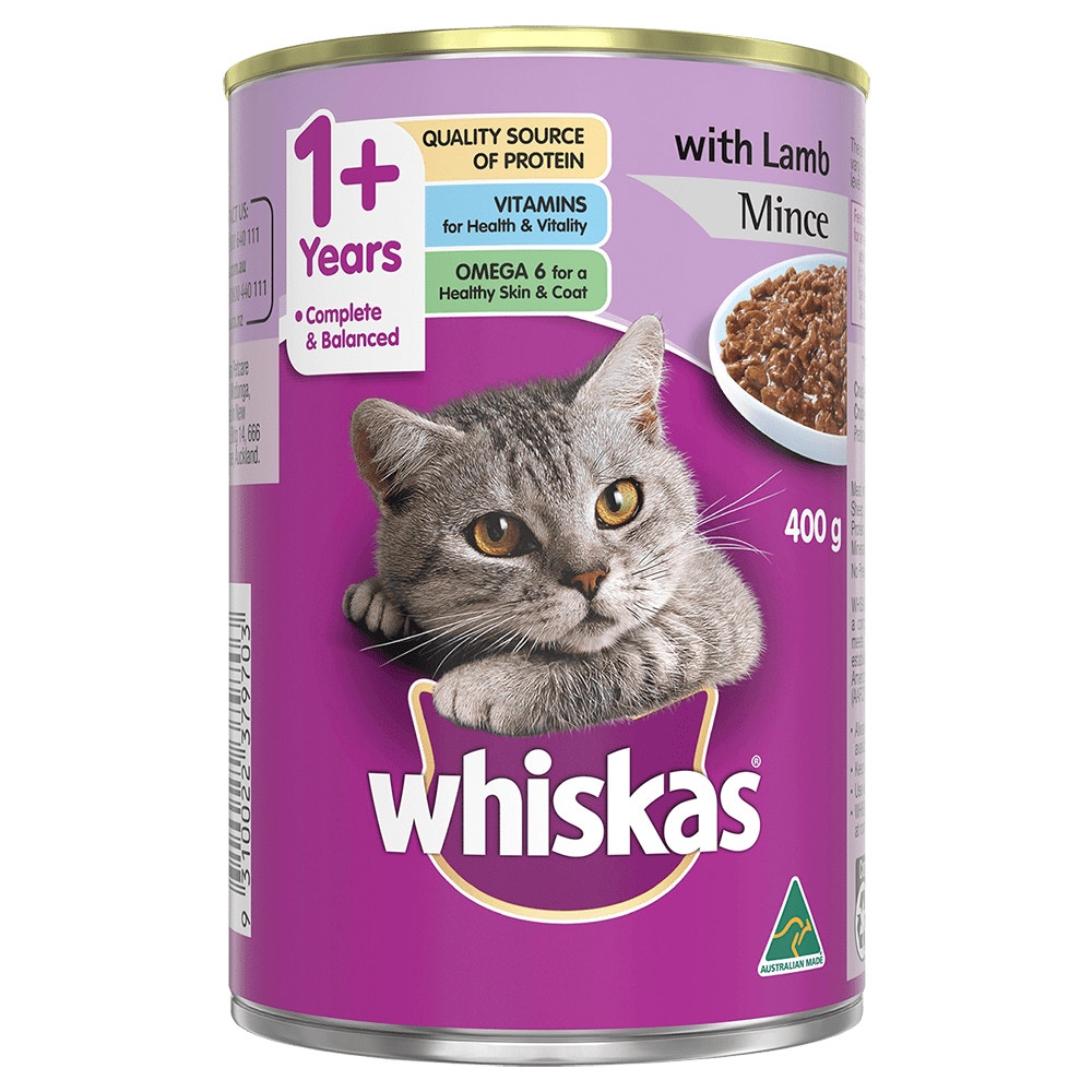 WHISKAS® 1+ Years Adult Wet Cat Food with Lamb Mince 400g Can - 1