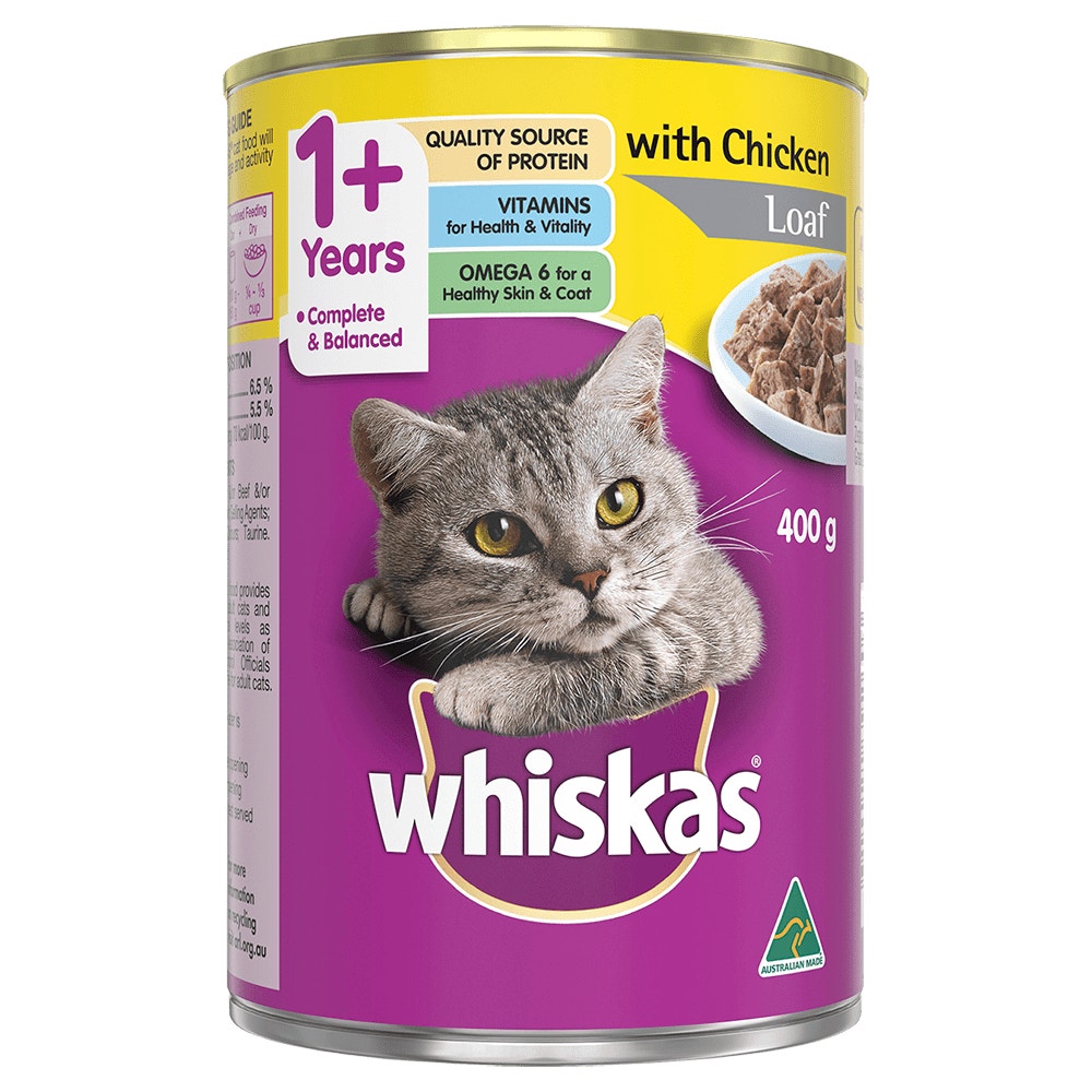 WHISKAS® 1+ Years Adult Wet Cat Food with Chicken Loaf 400g Can - 1