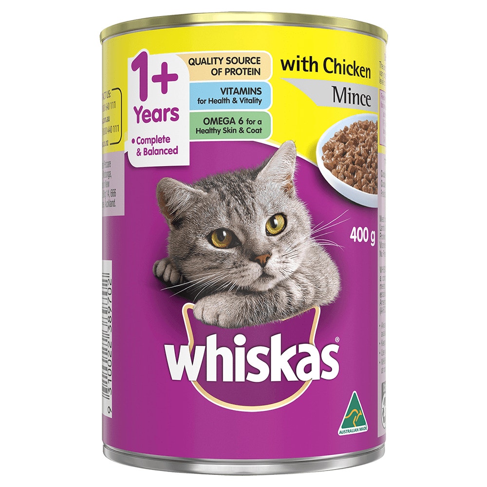 WHISKAS® 1+ Years Adult Wet Cat Food with Chicken Mince 400g Can - 1