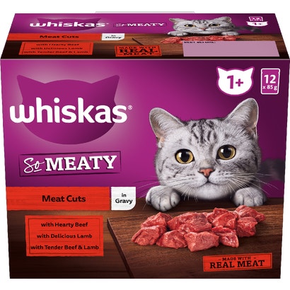 WHISKAS® 1+ Years Adult So Meaty Wet Cat Food with Meat Cuts In Gravy