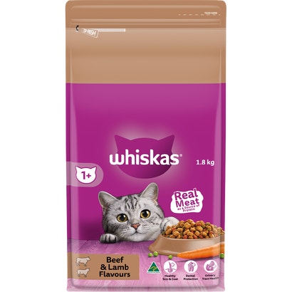 WHISKAS® 1+ Years Adult Dry Cat Food with Beef & Lamb Flavours