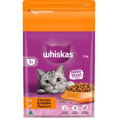 WHISKAS® 1+ Years Adult Dry Cat Food with Chicken & Rabbit Flavours