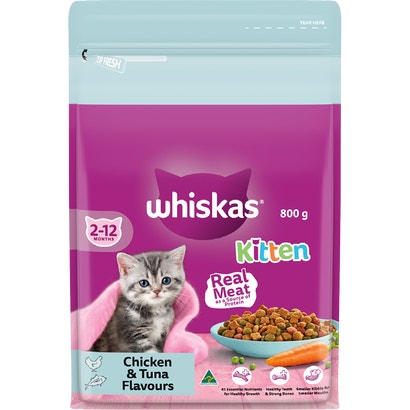 WHISKAS® 2-12 Months Kitten Dry Food with Chicken & Tuna 800g Bag