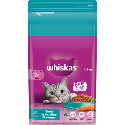 WHISKAS® 7+ Years Adult Dry Cat Food with Tuna & Sardine Flavours