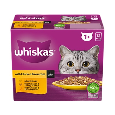 WHISKAS® 1+ Years Adult Wet Cat Food with Chicken Favourites In Jelly