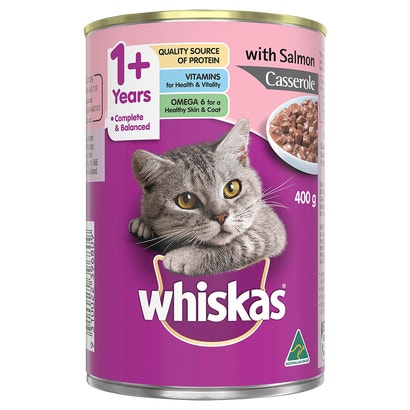 WHISKAS® 1+ Years Adult Wet Cat Food with Salmon Casserole 400g Can